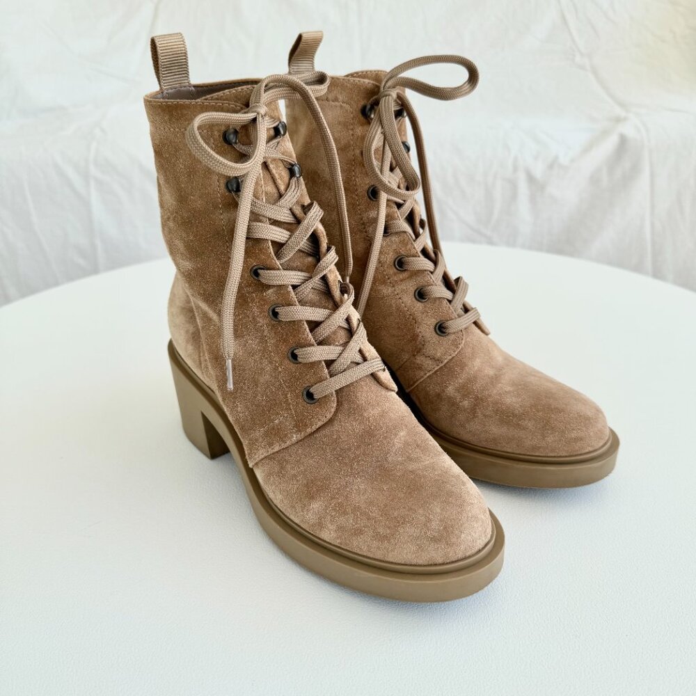 Gianvito Rossi Foster Lace-Up Combat Boots in Camel Suede - Picture 7 of 16